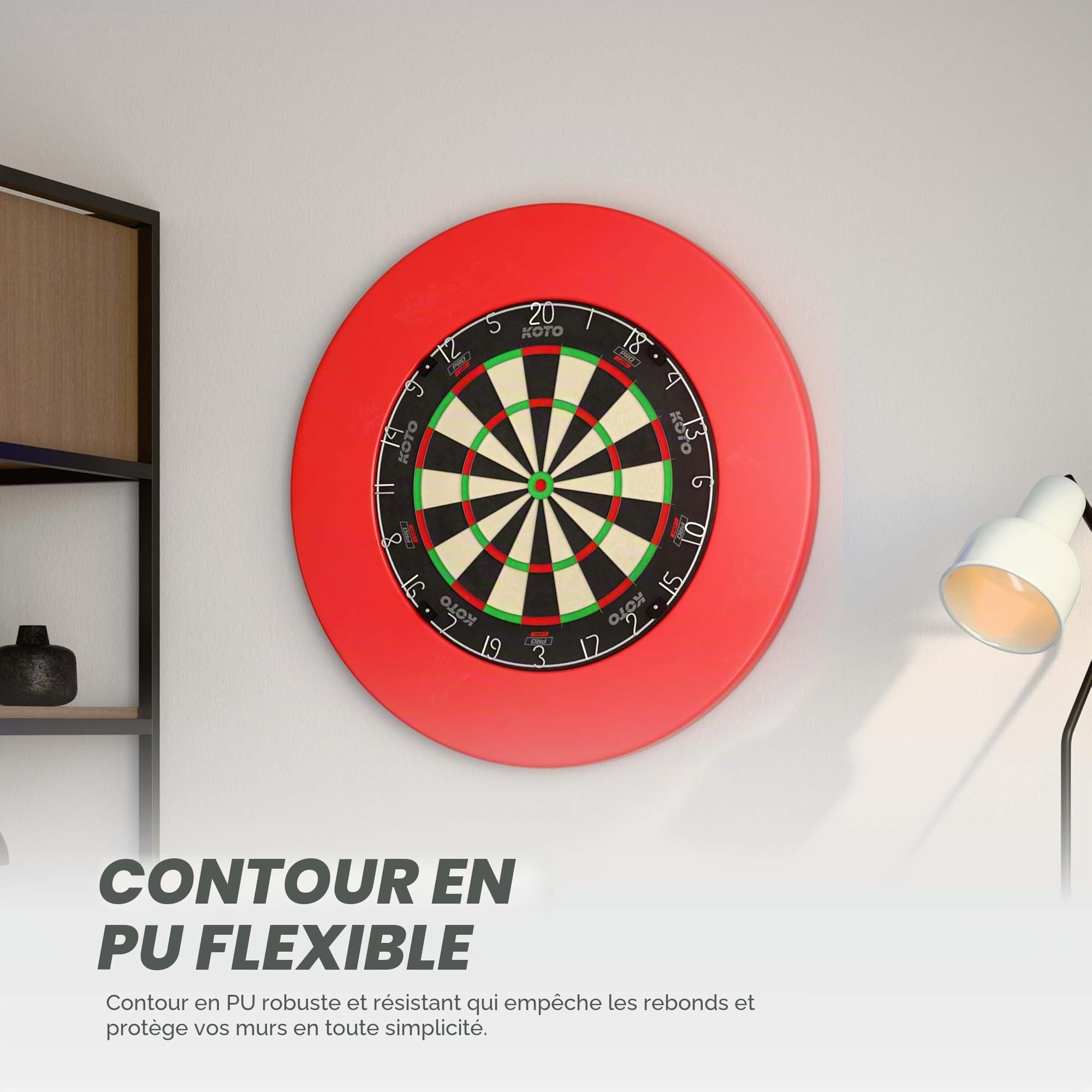 KOTO King Pro Edition Cible de fléchettes avec Surround & Kit d'accessoires Steeltip 90 pièces, 2 jeux de fléchettes 23 G