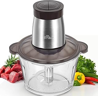 Bear 2L Food Processors 300W Electric Vegetable Chopper Glass Container with 4-304 Stainless steel Knife for Meat