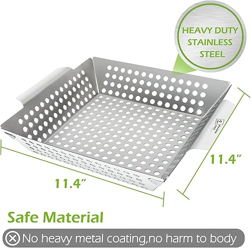 Miniatura 5 de DOBLE DOS  Cesta de parrilla de acero inoxidable resistente, cestas de parrilla para parrilla al aire libre, cesta de parrilla de verduras, cestas