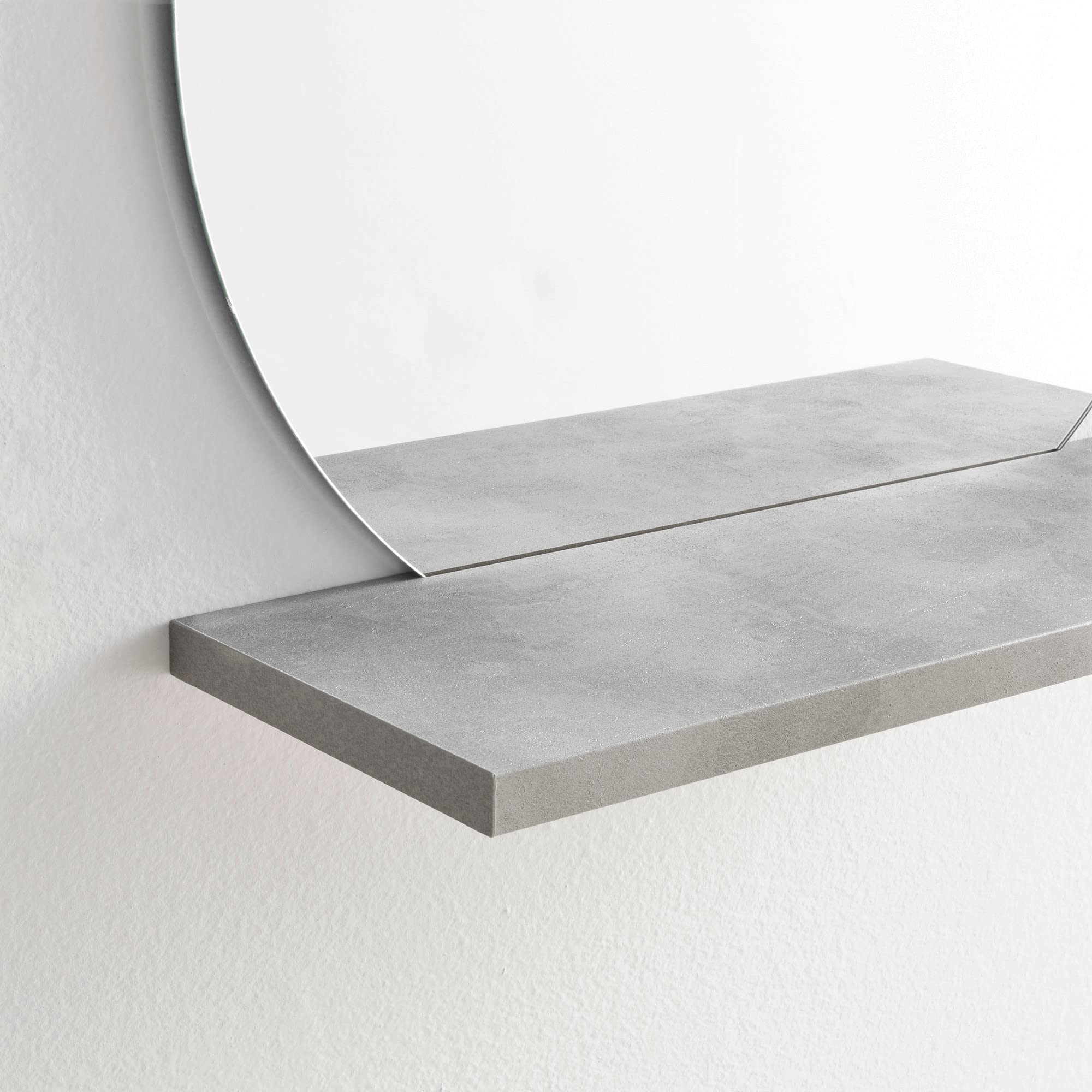 ARHome Specchio Tondo con Mensola, 60 x 60 x 22 cm, Cemento Chiaro, Specchiera con mensola, Made in Italy