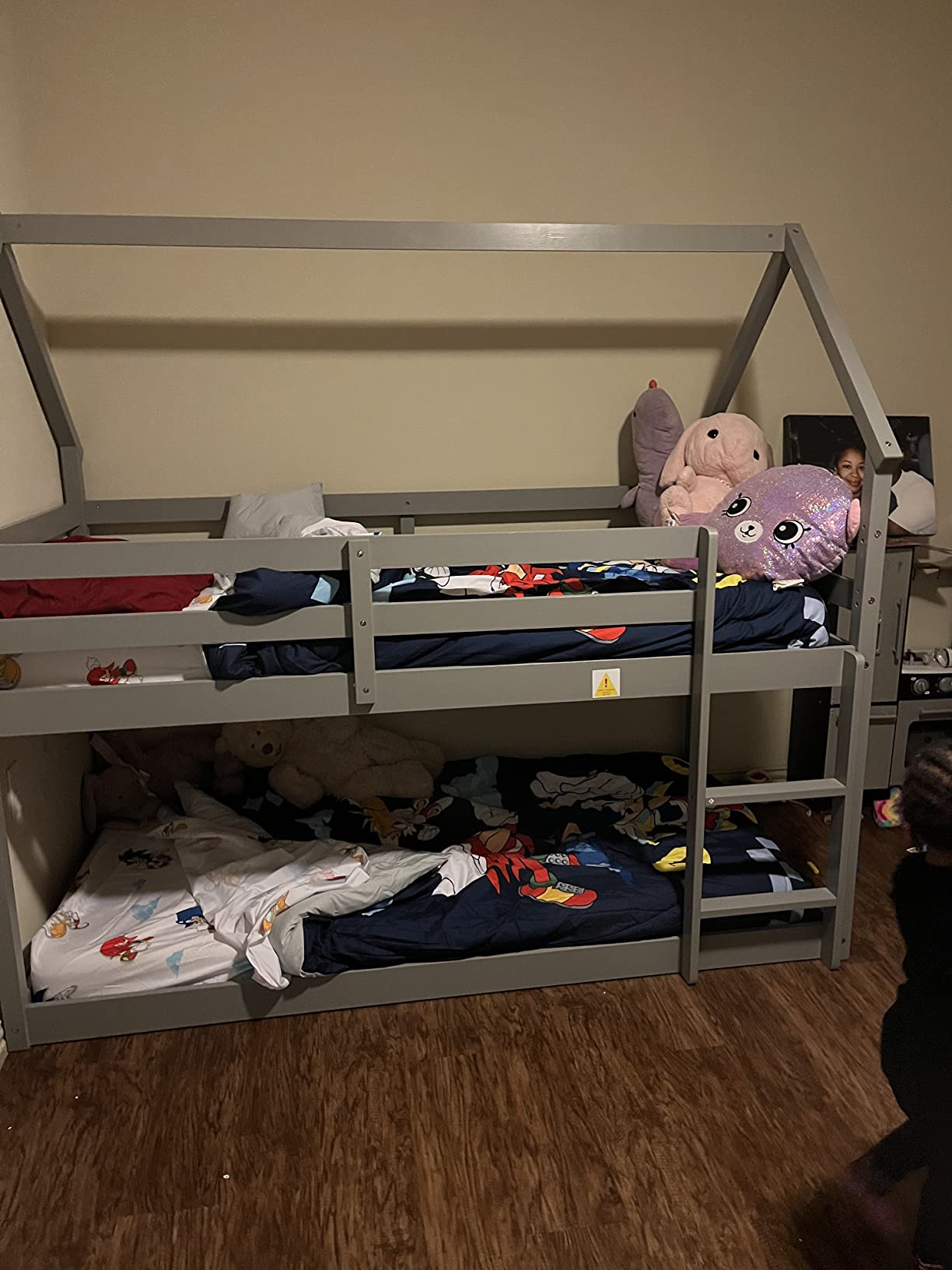 59/mo Finance HomSof Twin Over Twin Bunk Beds with Bookcase Headboard, Solid Wood Bed Frame