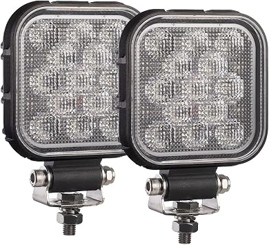 Raycharm Offroad 4.5" Square LED Work Light, 6000K Cool-White Wide Flood Beam, Rugged Lightweight Housing, Corrosion Resistant Waterproof, Plug & Use DT Connector, 12V/24V DC, 2-Pack