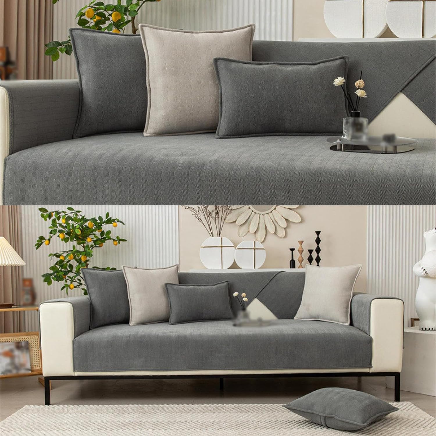 Coverfect - Copridivano in ciniglia a spina di pesce, antiscivolo, impermeabile, per divani componibili, misura universale, colore beige, 90 x 160 cm
