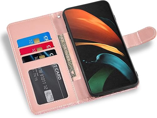Miniatura 4 de Asuwish Funda de teléfono para Samsung Galaxy Z Fold 3 5G 2021 con cubierta de cartera con purpurina, soporte para tarjetero, soporte de ranura para