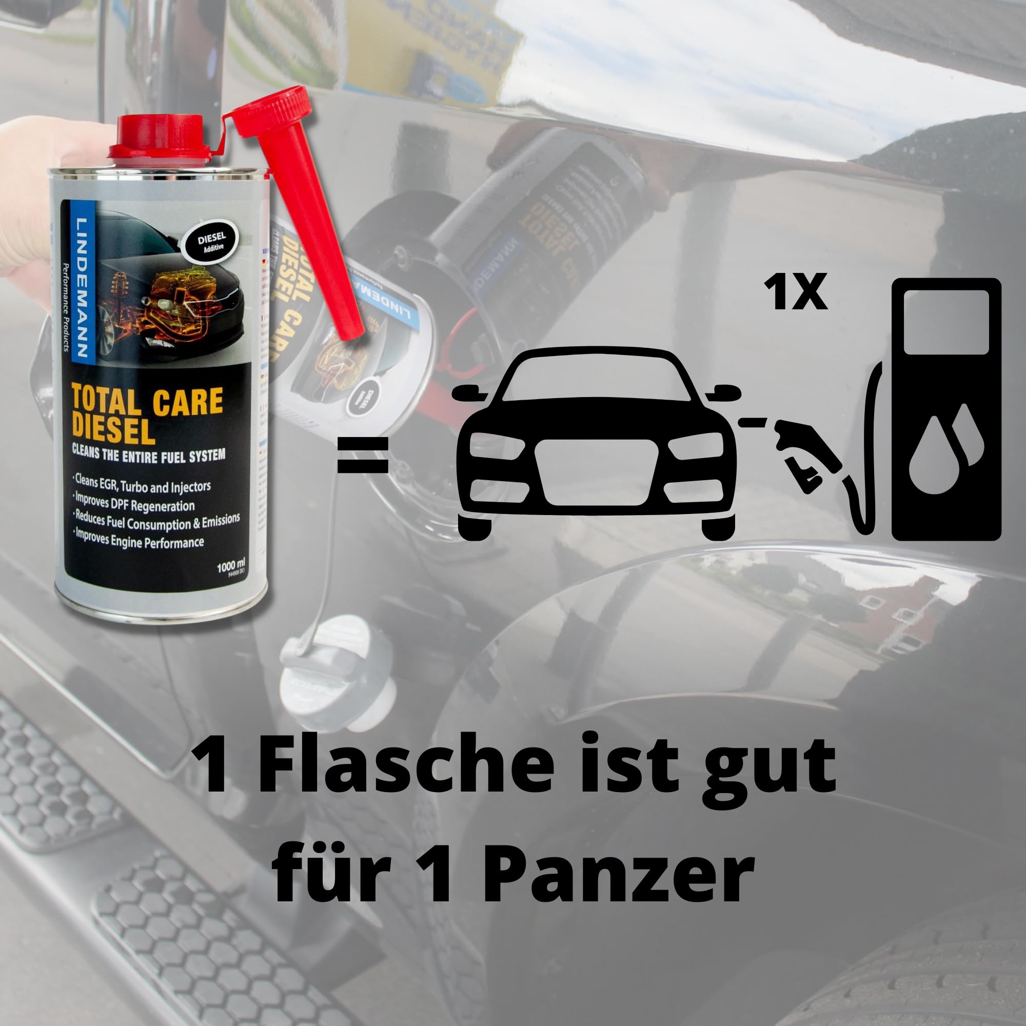 LINDEMANN - Total Care Diesel Reiniger 1000 ML - All-in-1 Dieselsystemreiniger - AGR Reiniger Diesel + DPF Reiniger + Partikelfilter Reiniger - Spart Kraftstoff - Diesel Additiv