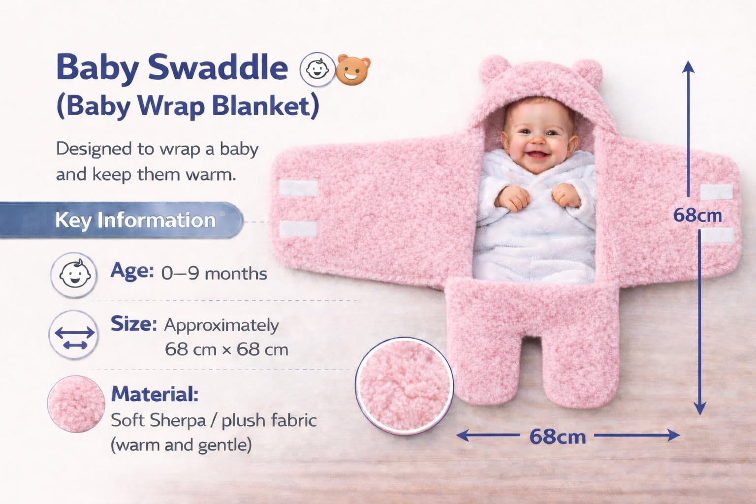 BRANDONN Baby Blanket Newborn Gift Pack of Swaddle Wrapper, 0-9 Months, Length 68 cm x Width 68 cm 2