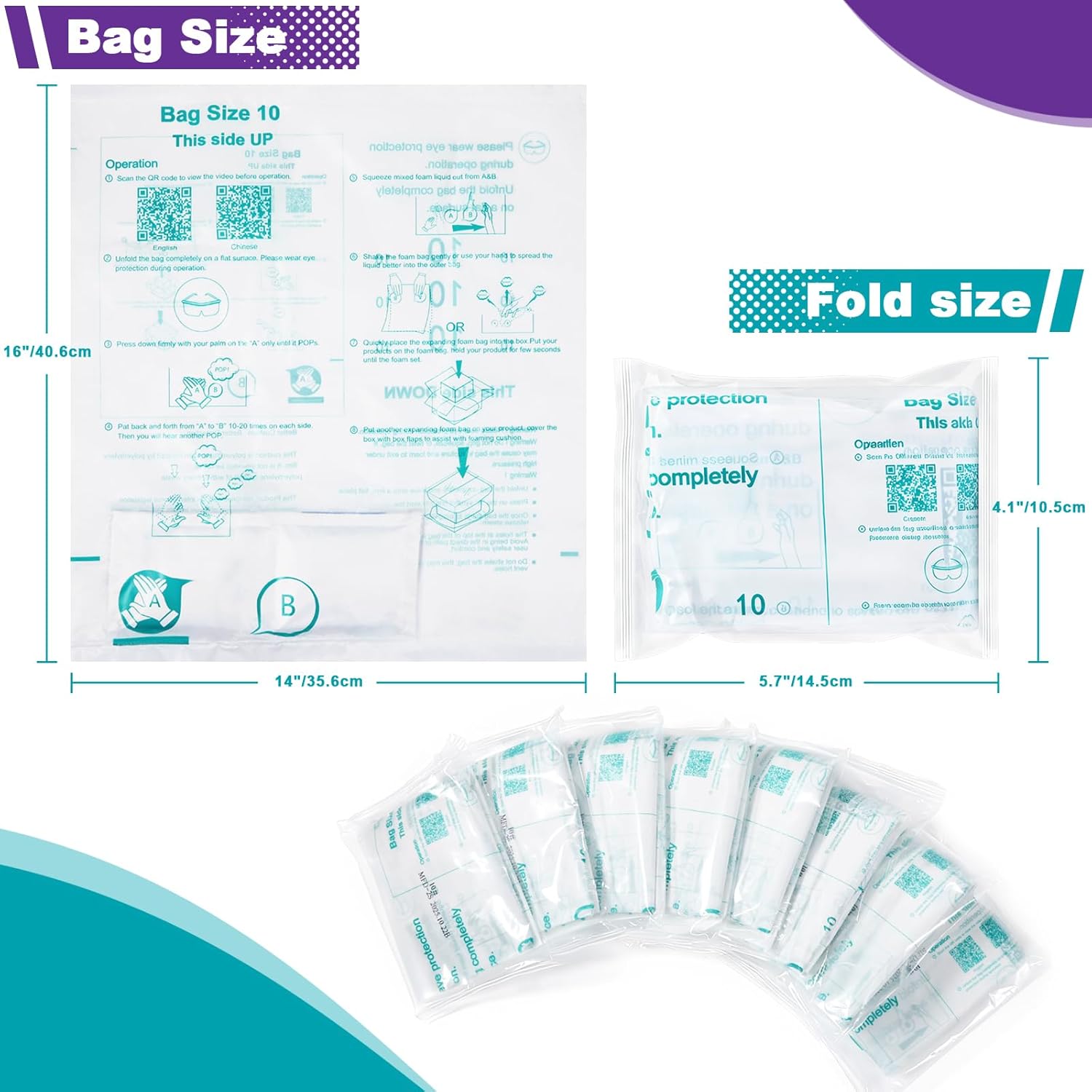 8 Pcs 14”x16” Expanding Foam Packaging Irregular Shaped Items, Learay Shockproof Expandable Packing Foam Bag for PC, Electronics & Fragile Devices, Mailing and Shipping Solutions(8)