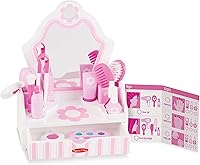 Melissa & Doug Wooden Beauty Salon Play Set: 18-Piece Pretend Vanity with Mirror, Hair Tools & Makeup for Kids Ages 3+ | FSC Certified