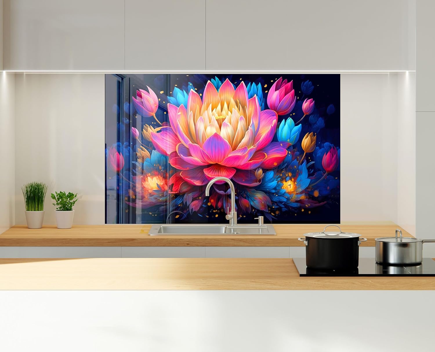 Myphotostation.com 30Wx20H'' Tempered Glass Stove Backsplash Kitchen Tile Decor Stove Back Cover Glass Splashback Tile for Stove Top Cover Toughened Glass Cooker Protector 48