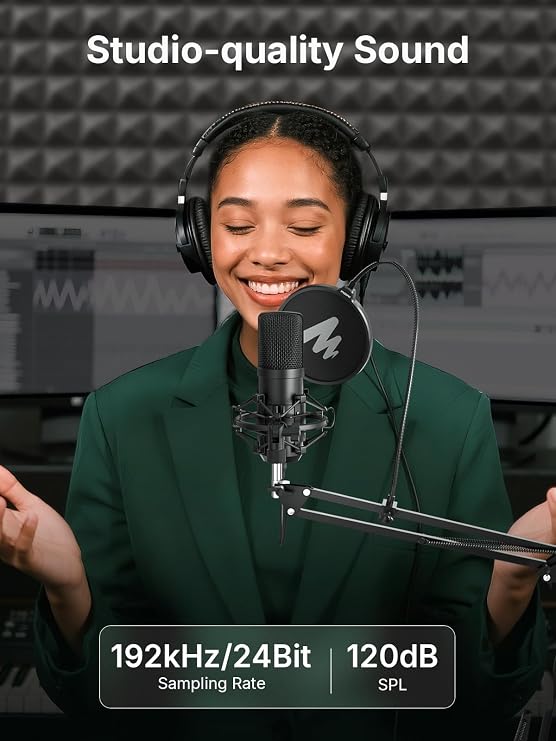 MAONO USB XLR Condenser Microphone Set: PC Computer Podcast Cardioid Metal Mic Kit with Software for Recording, Studio, Singing, YouTube (A04 Gen2+PS22 Lite)