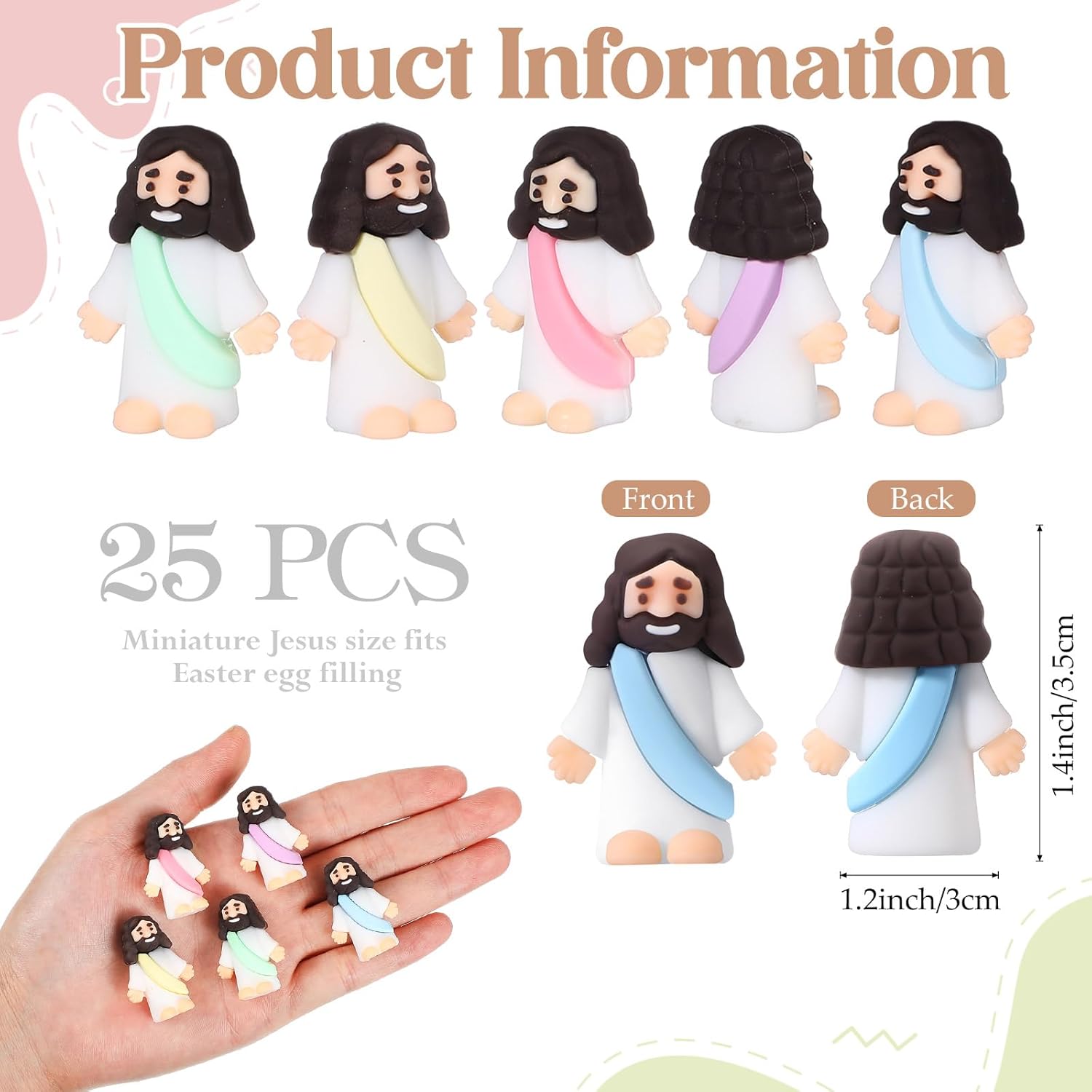 Bememo 25 Pcs Little Jesus Figures Original Design Mini Rubber Jesus Figurine to Hide and Seek Religious Party Favors Sunday Baptism Gifts(Macaron Color)
