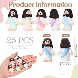 Bememo 25 Pcs Little Jesus Figures Original Design Mini Rubber Jesus Toys to Hide and Seek Religious Party Favors Sunday Baptism Gifts(Macaron Color)