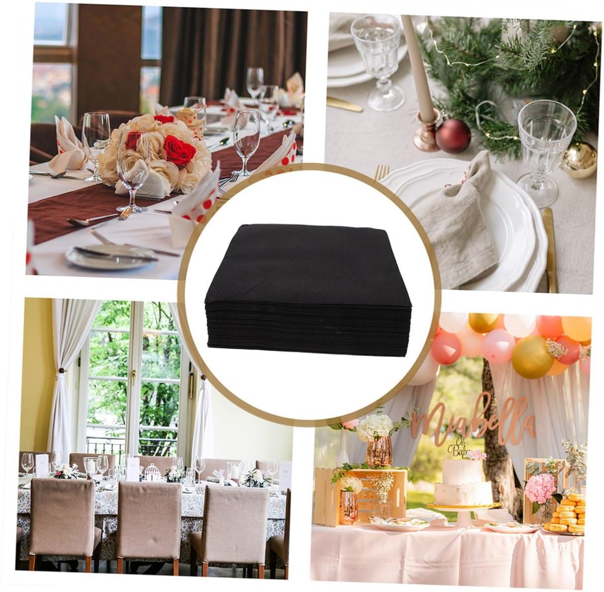 Sosoport Disposable Black Dinner Napkins 2 Packs of 50pcs Thick Hotel Paper Napkins for Wedding Reception Holiday Party and Home Table Decor