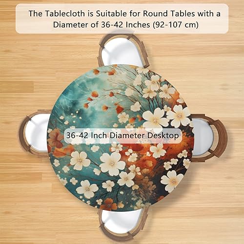 Vista 175 de Pardick Mantel redondo elástico con diseño de hojas de otoño, mantel redondo ajustable de 36 a 42 pulgadas, mantel circular impermeable, lavable