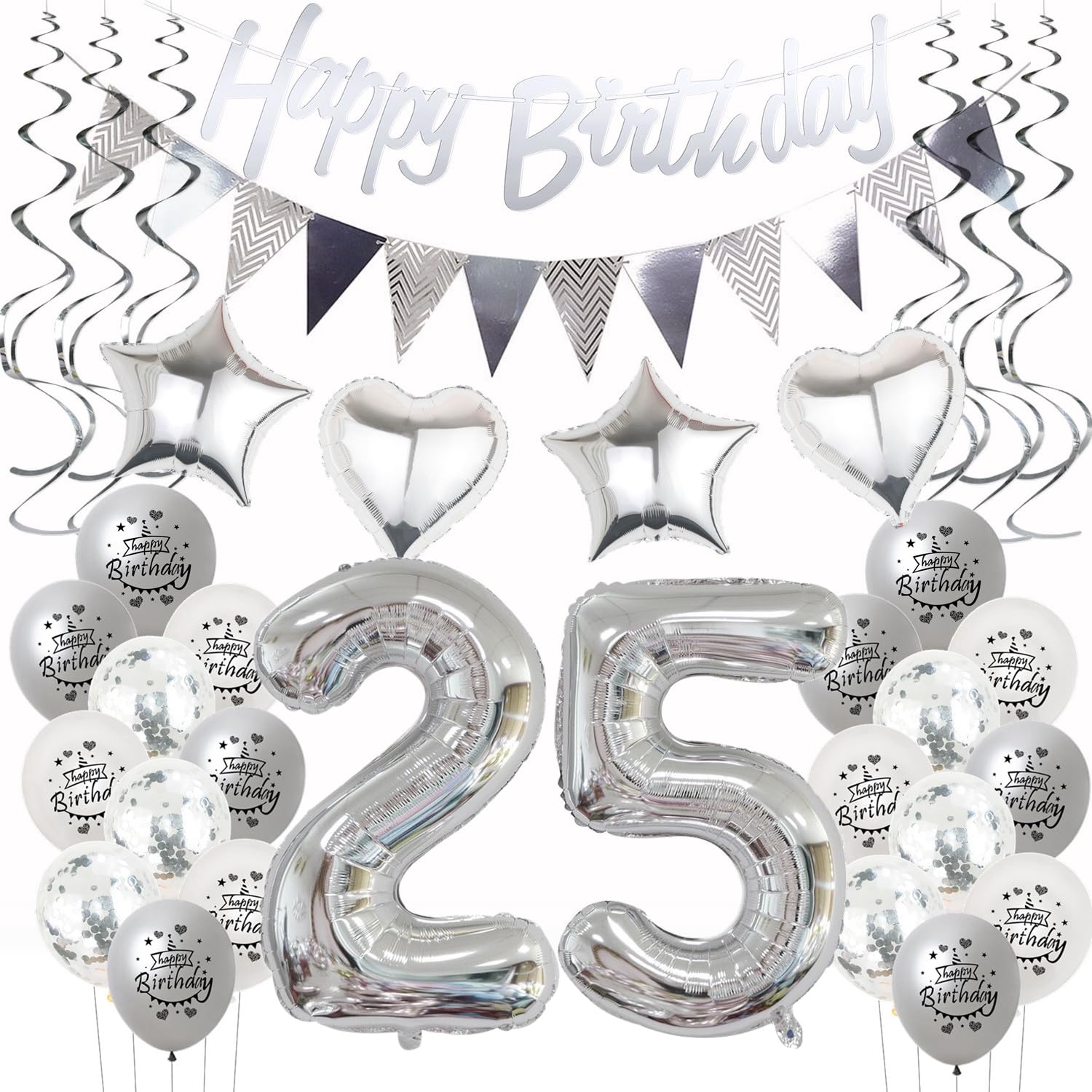 plata decoración cumpleaños 25 Años Hombre Mujer globos 25 Años Hombre cumpleaños decoración, globos 25 Años cumpleaños Mujer decoración plata, decoración globos 25 Años Mujer cumpleaños deco