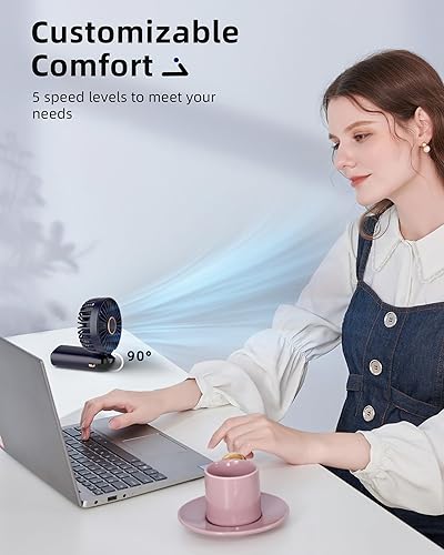 Miniatura 3 de Koonie Portable Handheld Fan, Battery Operated Fan with Base, 8 Hours, Digital Display, 5 Speeds, 90° Ajustable, Rechargeable Mini Fan for Outdoor