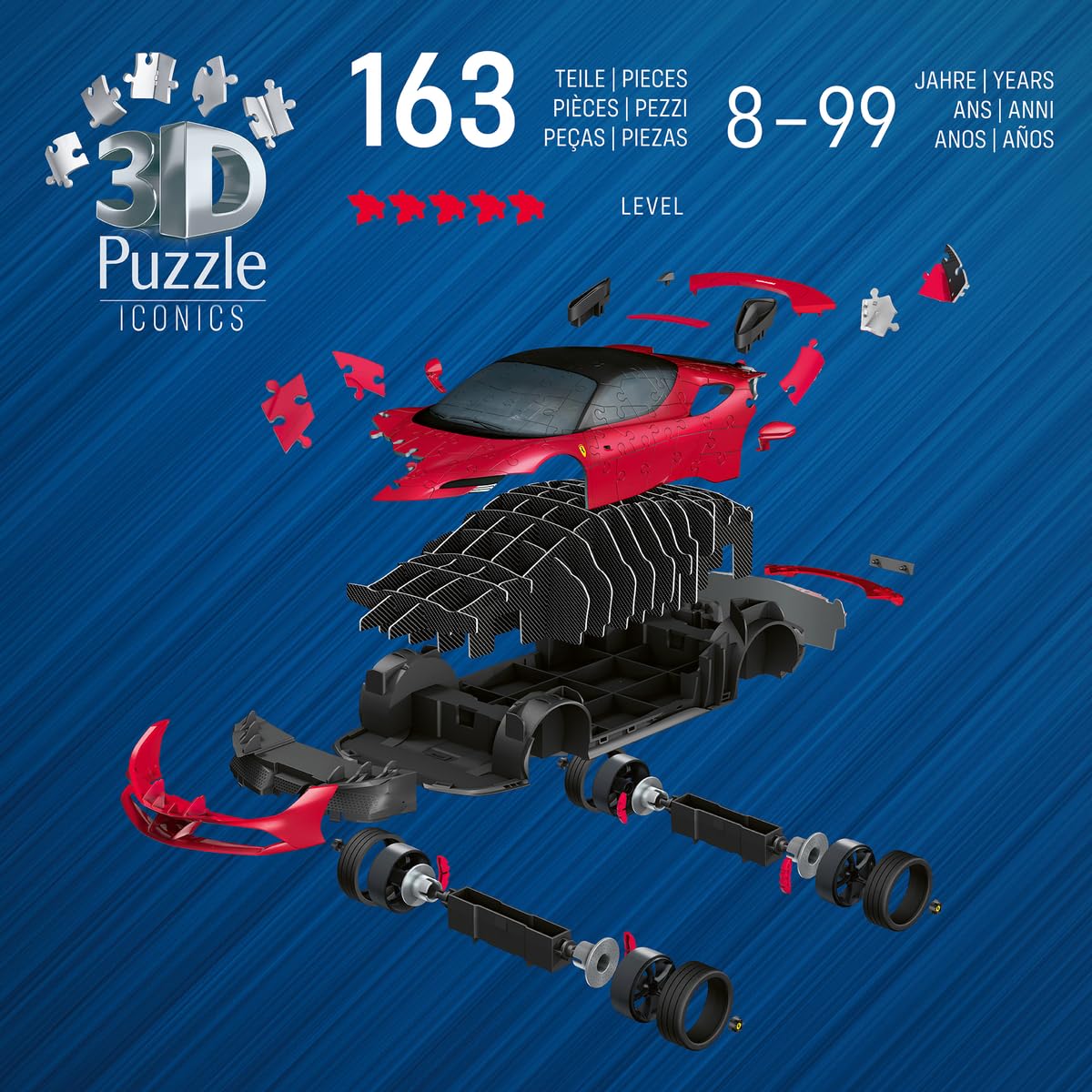 Ravensburger - Puzzle 3D Ferrari SF90 Stradale - Maquette de Voiture à Construire - Puzzle Voiture de Sport 3D sans Colle - 108 Pièces - Dès 8 Ans - 12008041