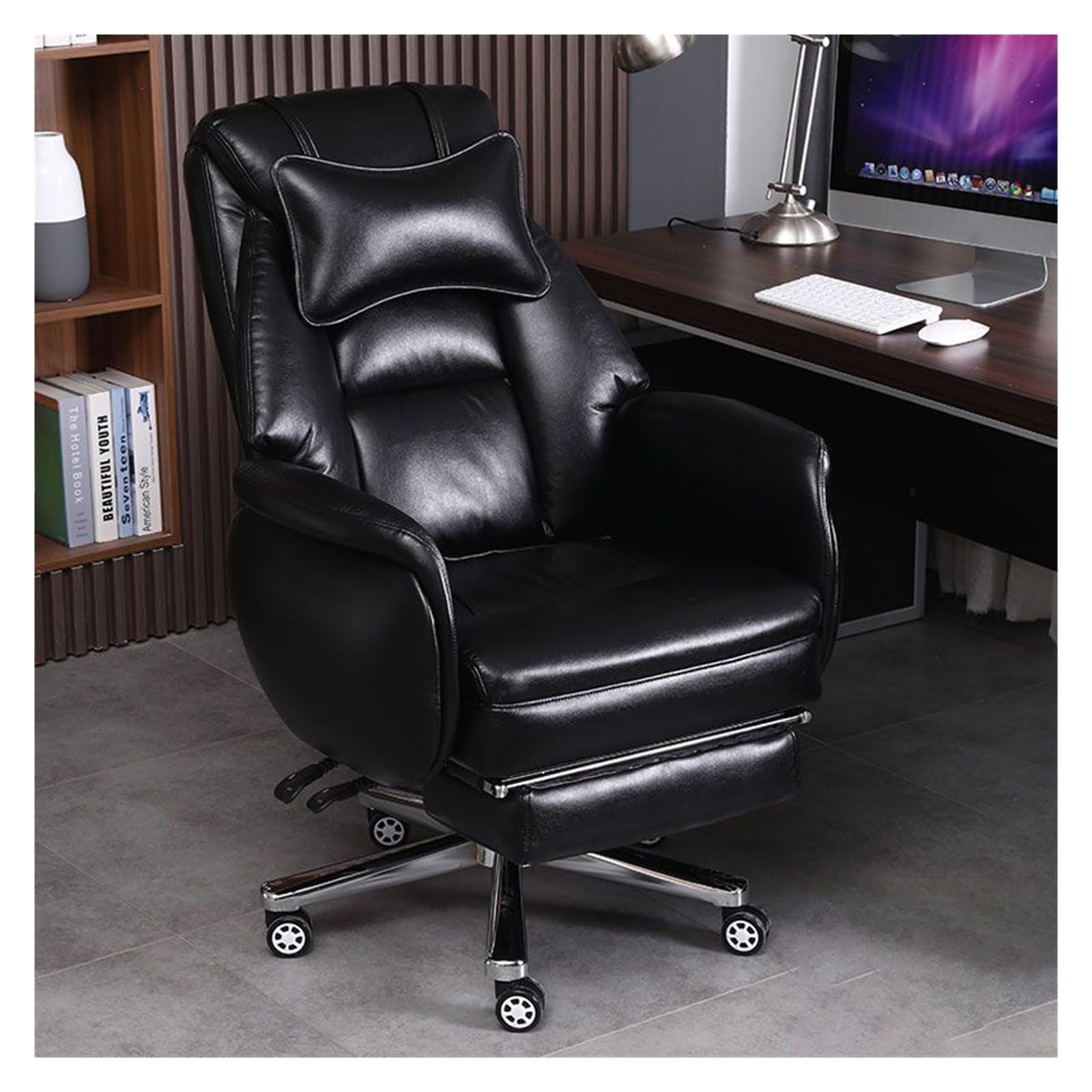 Sedia da Ufficio ergonomica, Sedia da Ufficio direzionale, Sedia da Ufficio reclinabile in Pelle, Sedia da Computer, Sedia da Studio, Sedia da Gioco Girevole(Black-One Size)