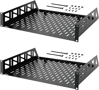 Tecmojo 2 Pack 2U Rack Shelf,19 inch Rack Mount Shelf 14 inch Depth,with Anti-Slip Stops,Server Rack Shelf and Network Shelf for 19 in Equipments, 55lbs Capacity of Vented 2U Shelf,Black,No Lip