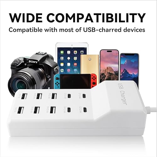 Miniatura 4 de Bloque de estación de carga USB con 10 puertos (6 puertos USB-A y 4 puertos USB-C), tira de alimentación USB para teléfono inteligente, tableta,