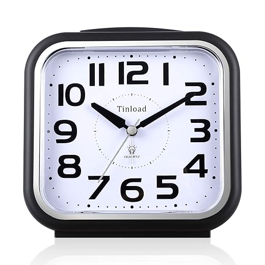 Tinload 5.5" Large Analog Alarm Clock Silent Non Ticking, Gentle Wake, Beep Sounds, Increasing