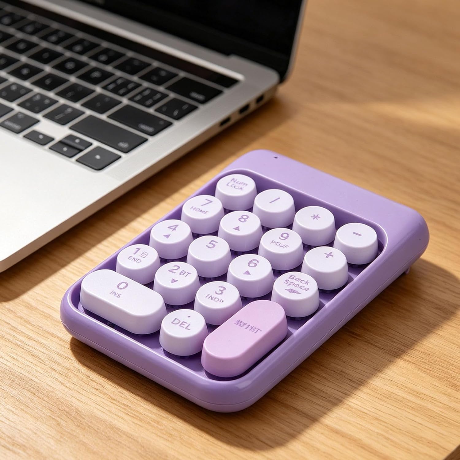 Wireless Number Pad, 18 Keys USB Bluetooth Numeric Keypad with Ergonomic Colorful Round Keycaps and Fade Resistants Legends for Laptop Desktop PC Accounting Data Entry (Purple)