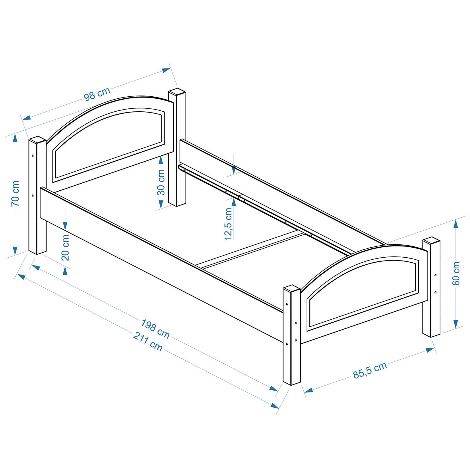 Juskys Tienerbed Arona 90x200 cm met lattenbodem - Bedframe van massief hout - Eenpersoonsbed met valbescherming - Opbergruimte onder het bed - Wit