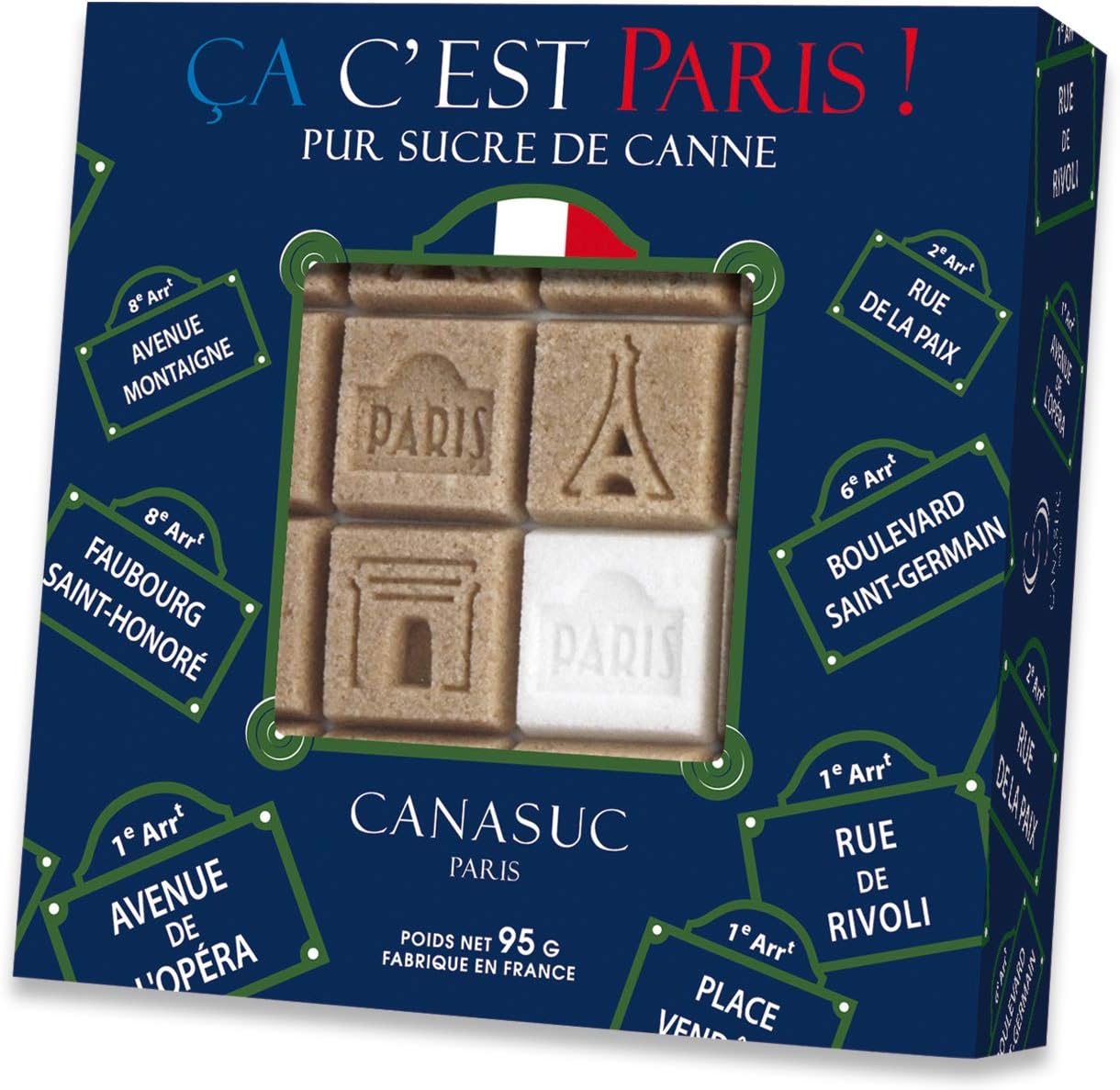 Canasuc Paris, C'est Paris! Pur Sucre de Canne,"Window Gift Box" of 32 Assorted French Molded Natural Sugar Pieces, White & Amber, 3.35 Oz