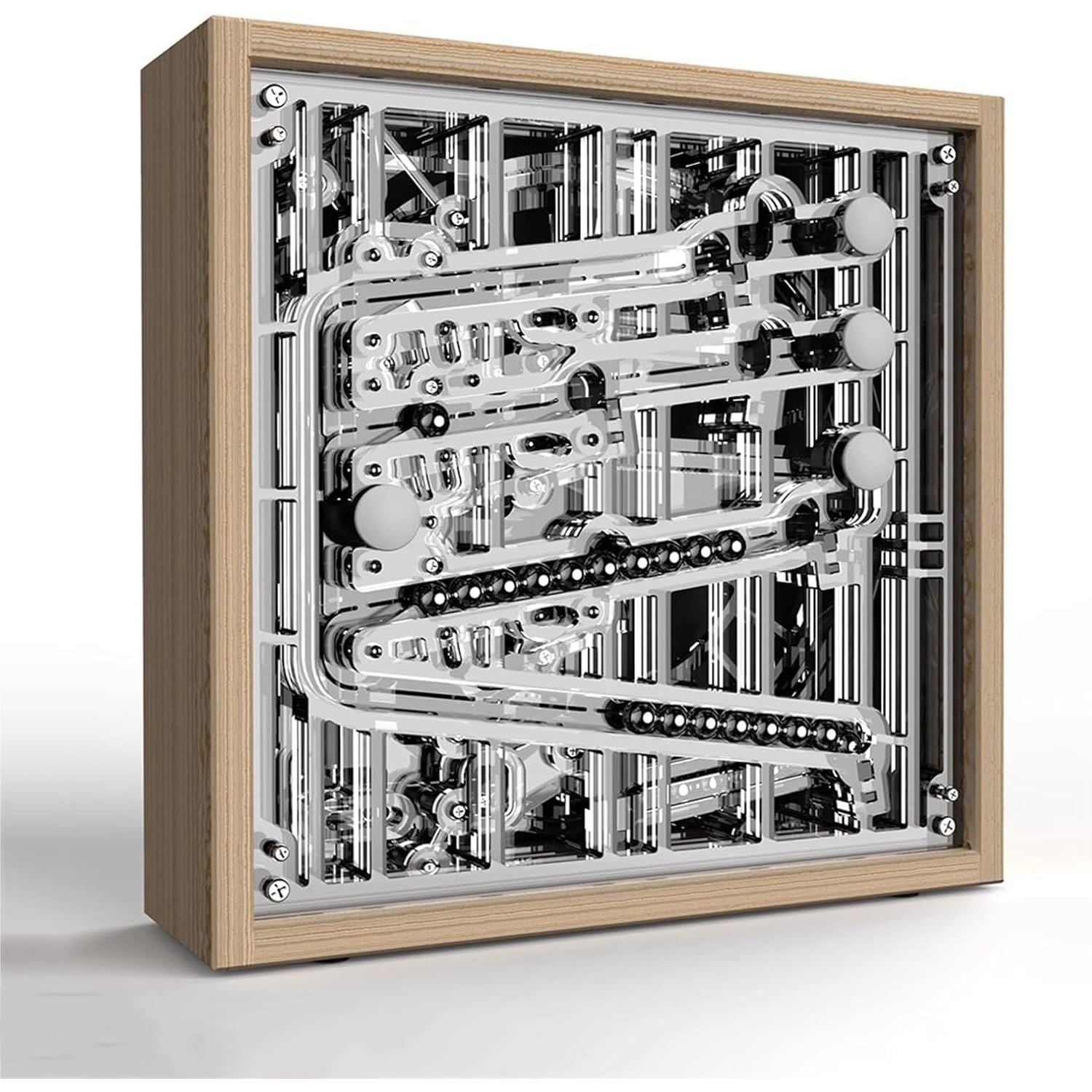 Temporizador de bola rodante de 8 pulgadas, reloj mecánico de escritorio, acero de madera, 4 pistas, 20 rodamientos de bolas, para sala de estar, dormitorio, escritorio
