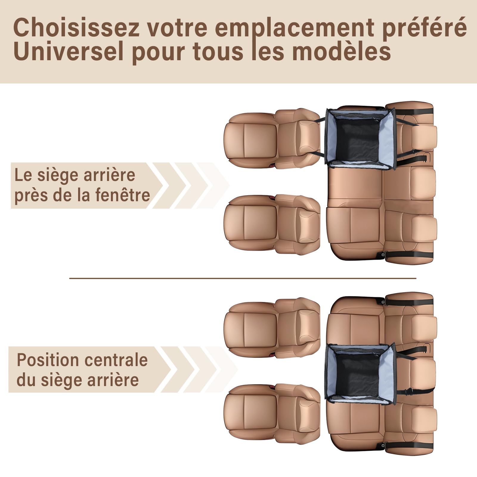 Siège Auto Chien Sécurisé, Panier Voiture Chien Confortable, Protection Voiture Chiens avec Fenêtre Aérée, Sangle Réglable, Compatible avec Tous Véhicules (49x49x38cm)
