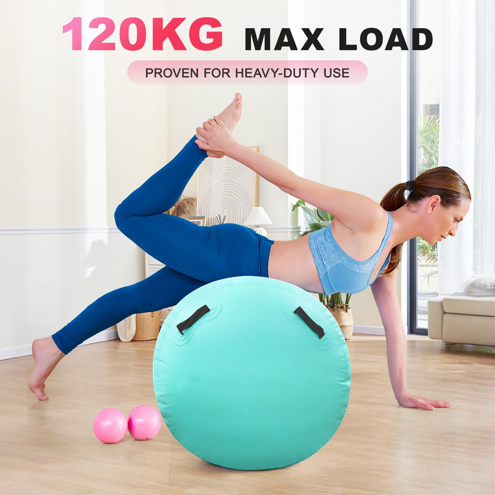 Aufblasbare Air Barrel Rolle mit 600W Elektro-Luftpumpe | Gymnastikmatte, Yoga Rolle, Tumbling Matten für Turnen, Fitness, Balance Training | Inkl. Tragetasche