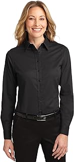 Ladies Long Sleeve Easy Care Shirt, Black, 5XL