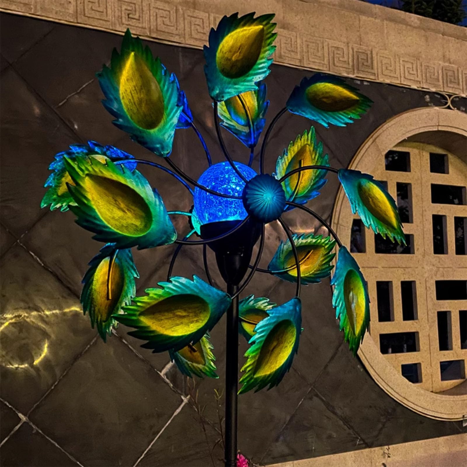 Decoroca Kinetic - Girandola a vento in metallo – 127 cm in rame per esterni, giardino, giardino e prato, a doppio rotore a 360°, con design in stile giardino