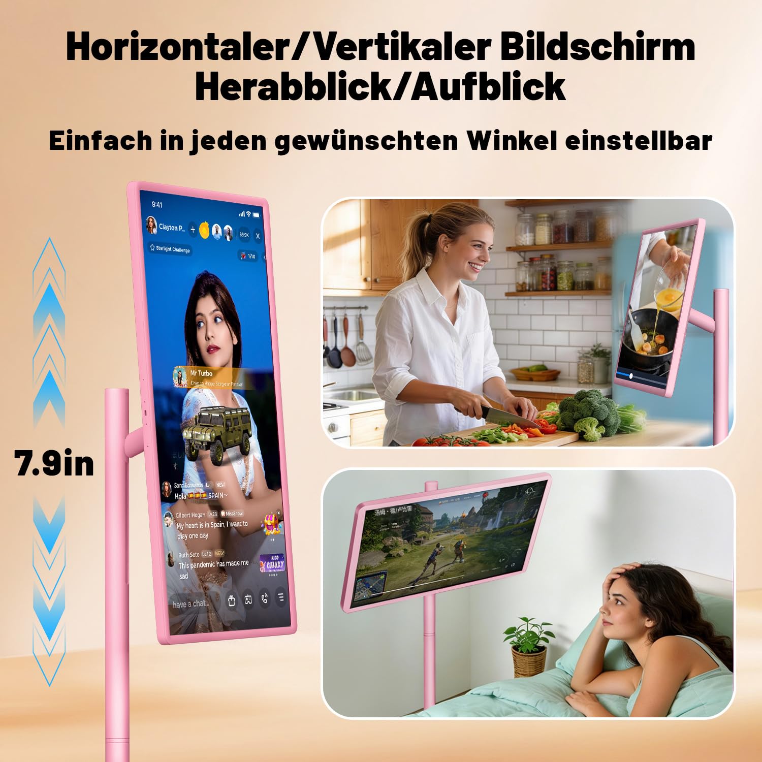 VLH 32 Zoll Portable TV, Mobiler Tragbarer Fernseher auf Rollen, Android 15, EDLA-Zertifiziert, 8G+128GB, Fahrbarer Akku TV auf Rollen mit Sprachfernbedienung, 10W Stereolautsprecher, 38.400mAh