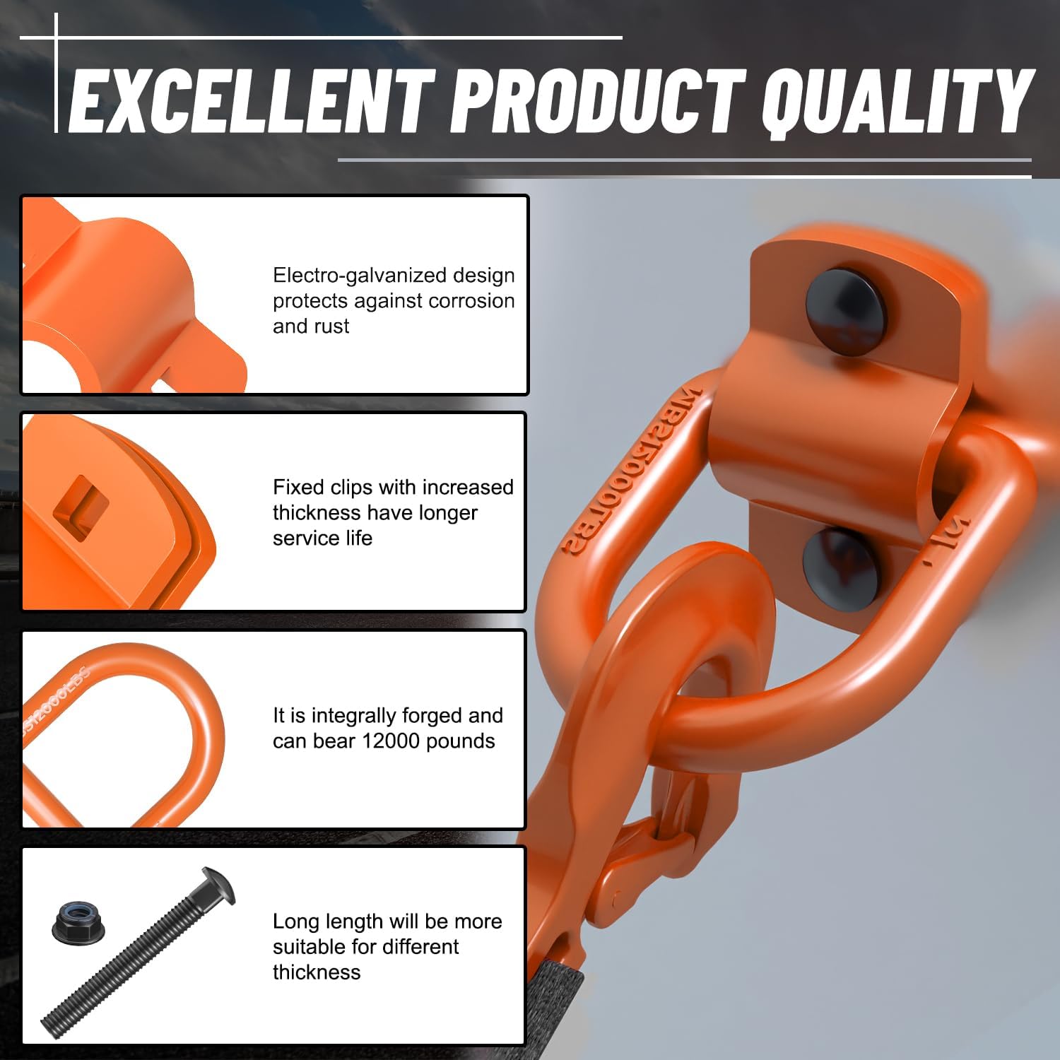 8 Pack 1/2" Trailer D Rings Tie Down Anchors Orange Heavy Duty Steel Bolt-On Forged D Ring with More Than 12000lbs Breaking Strength for Semi Truck Trailer RV Cargo Tie Downs