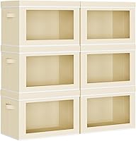Vista 1 de Collapsible Storage Bins with Lids - Stackable Storage Containers with Window, 6 Pack Fabric Organizing Bins for Closet, Home & Office Organization