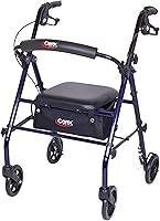 Carex Steel Rollator Walker with Seat, Wheels & Backrest - 350lb Capacity for Seniors 5'0"-5'8", Dark Blue