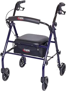 Carex Steel Rollator Walker with Seat, Wheels & Backrest - 350lb Capacity for Seniors 5'0"-5'8", Dark Blue