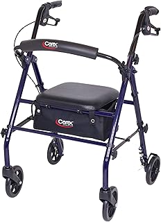 Carex Steel Rollator Walker with Seat and Wheels - Rolling Walker for Seniors - Walker Supports 350lbs, Foldable, For Those 5'0" to 5'8", Walker With Wheels