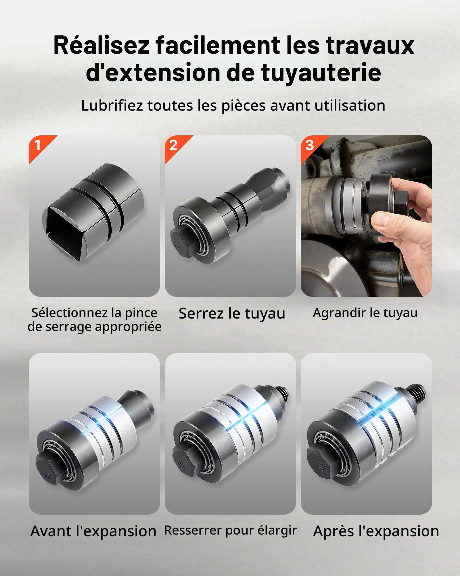VEVOR Kit Élargisseur de Tuyau de Pot d'Échappement 41,27-107,95 mm Expandeur pour Tuyaux d'Échappement Ateliers de Réparation Automobile Outil à Évaser avec 7 Pinces Collet, Mallette de Rangement