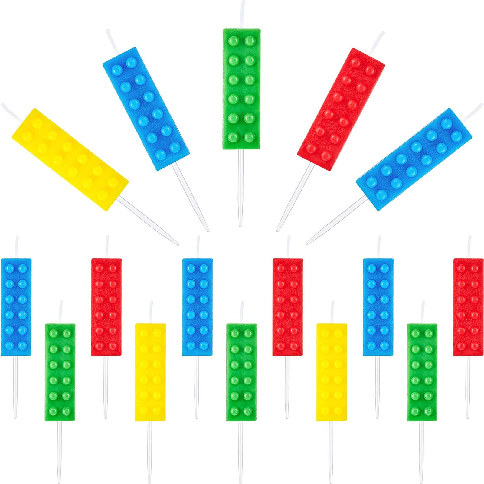 16 Pieces Building Block Candles Brick Birthday Cake Candles for Themed Birthday Party Decoration