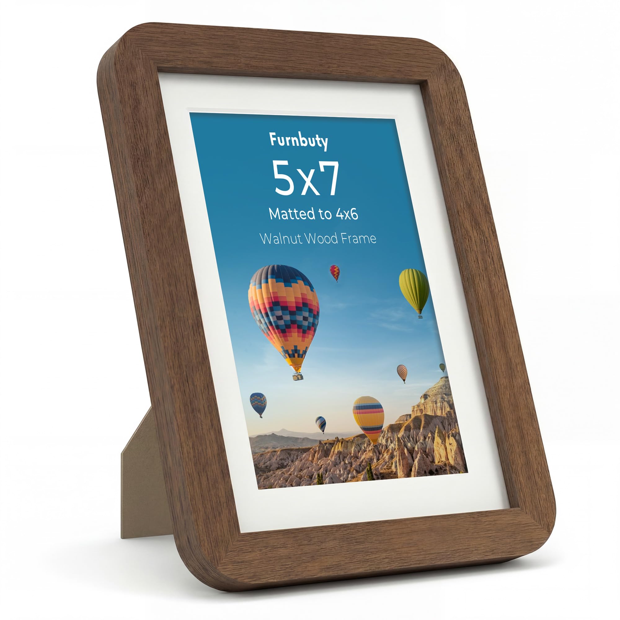 5x7 Picture Frames, Walnut Wood Photo 5 x 7 Picture Frame Handcrafted Rounded Corner with Mat for 4x6 or 5x7 Photo, Wall & Tabletop Picture Frames Display with Acrylic Glass for Home Family — image 1