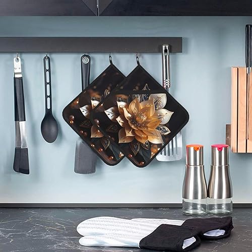 Miniatura 7 de White Delicate Lotus Flower Pot Holders for Kitchen Heat Resistant Non-Slip Sets Oven Hot Pads for Cooking Baking (8 * 8 Inches)