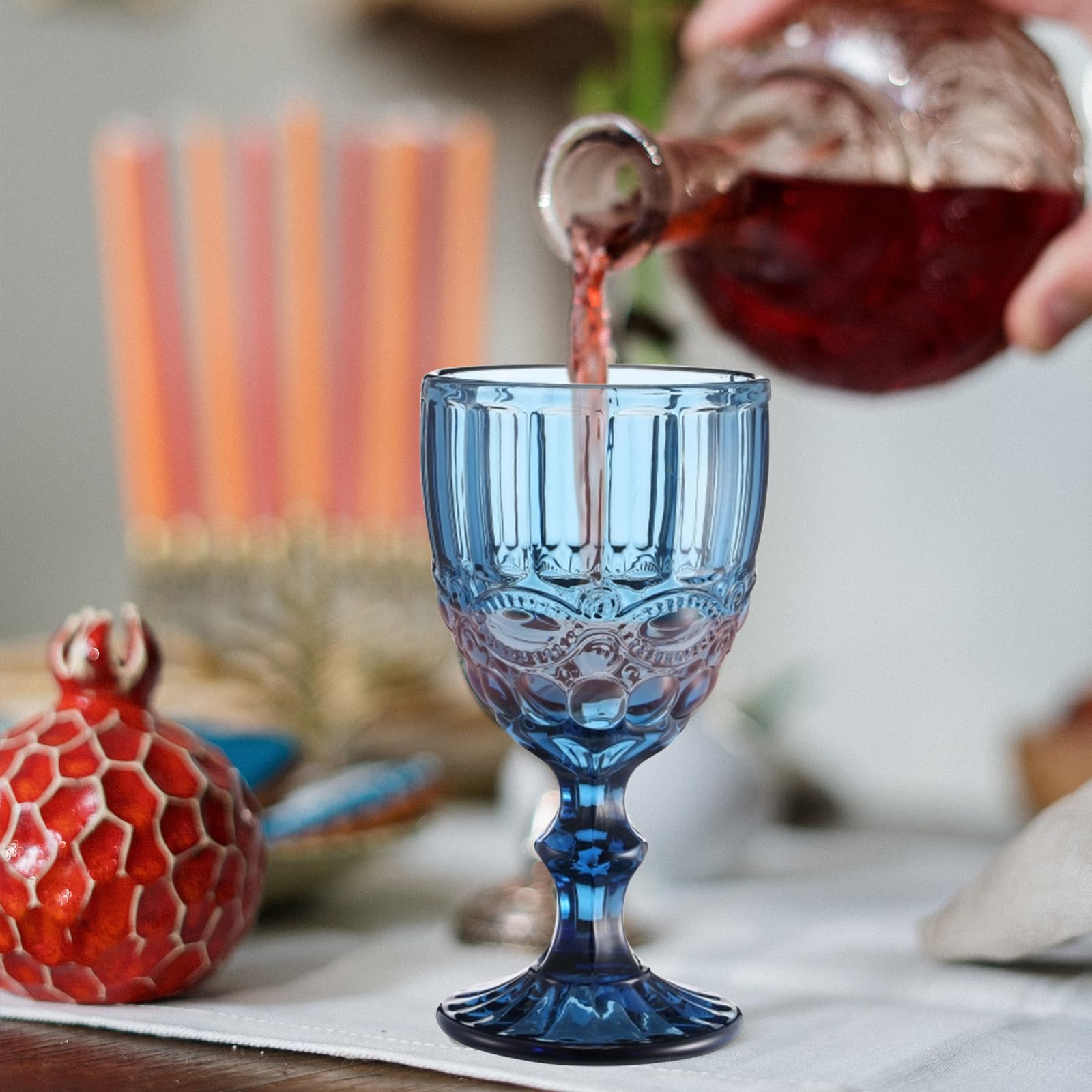 Lot de 6 verres à vin rouge vintage de 300 ml - Verres à vin en cristal - Pour mariage, cocktail, maison, restaurant, fête, Noël - Bleu clair