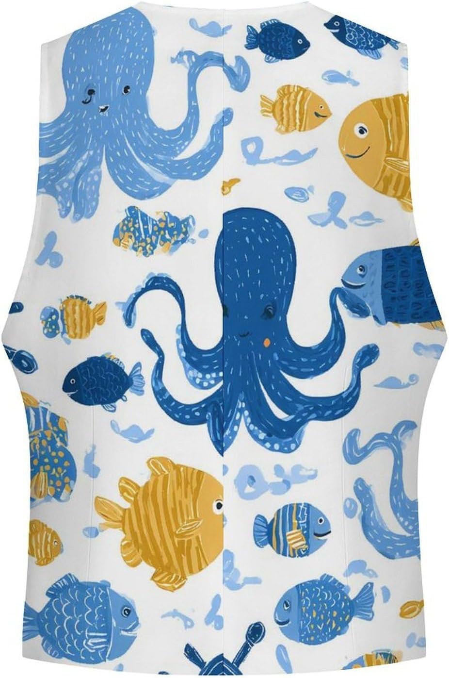 Octopuses Fish Ship Wheels Fashion Suit Vest for Men Slim Fit Waistcoat Business Casual Dress Tuxedo