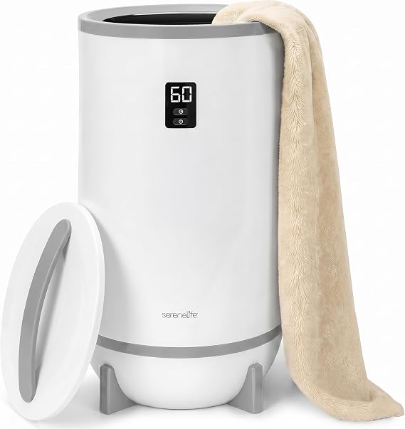 SereneLife Towel Heater for Bathroom & Spa | Portable Large Bucket Style Towel Warmer with Timer | 21L Luxury Electric Heater for Oversized Towels, Robes & Blankets | Auto Shut-Off | Fragrance Discs