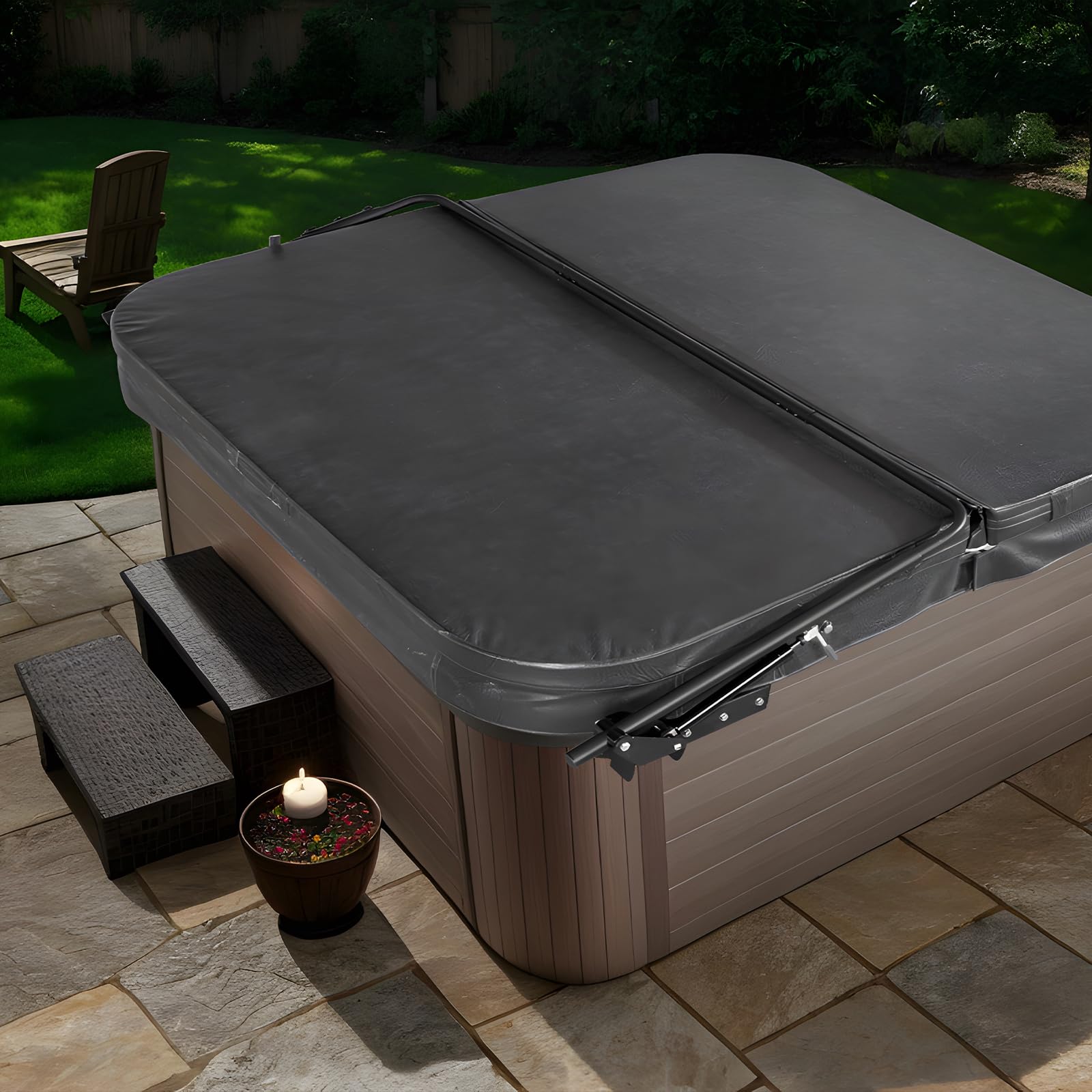 VEVOR Lève-Couverture pour Jacuzzi Spa Baignoire Balnéo, Hydraulique, Largeur Réglable 175-245 cm Longueur 190-250 cm, Installé des Deux Côtés en Haut, Adapté à Différentes Tailles de Baignoires