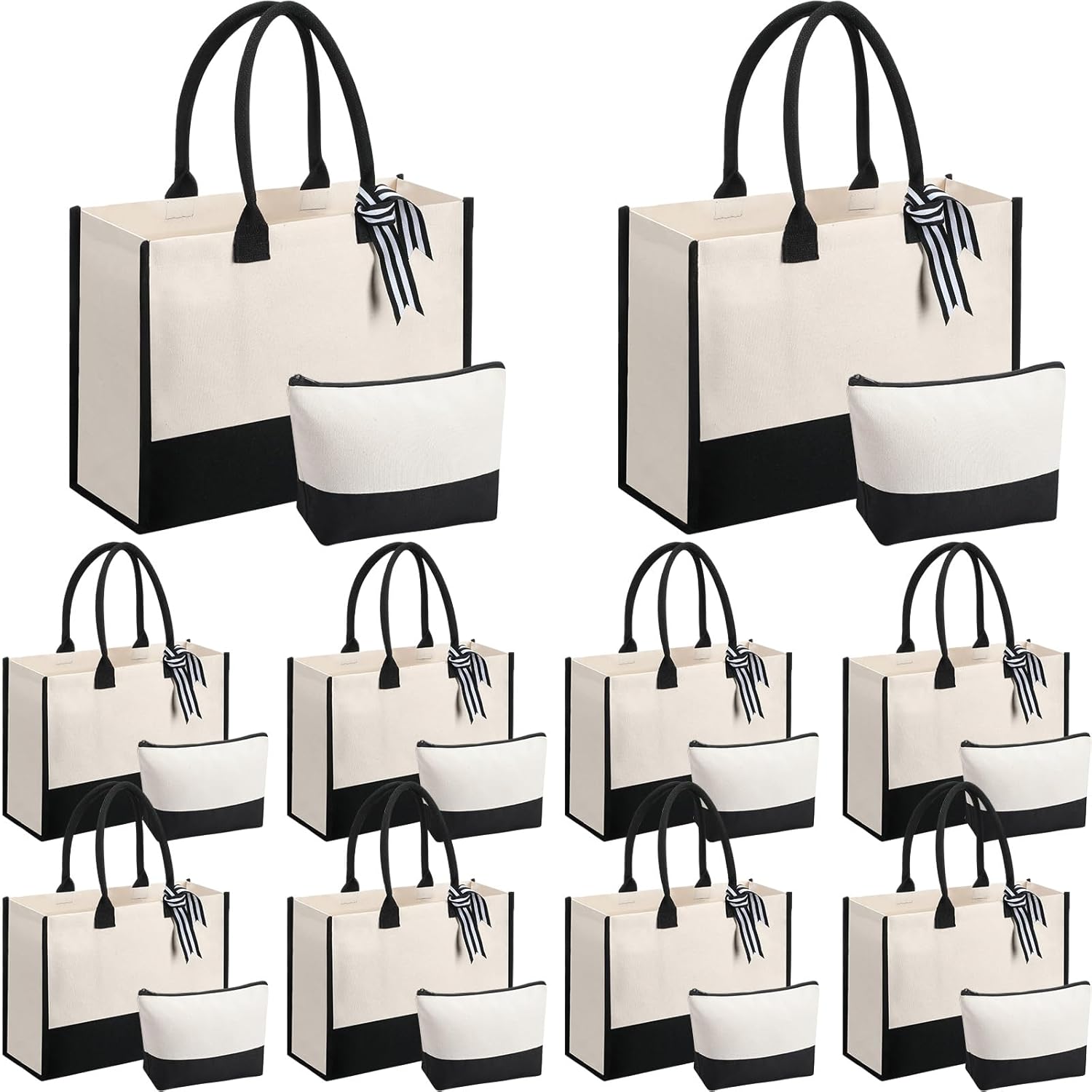 Sanwuta 10 Set Canvas Tote Bag with Inner Zipper Pockets and Makeup Bag Bulk Christmas Birthday Teacher Appreciation Gifts for Women Bridesmaid Mother