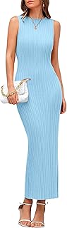 Women's 2025 Summer Casual Maxi Dresses Ribbed Knit Sleeveless Bodycon Elegant Going Out Beach Vacation Clothes - Buy now