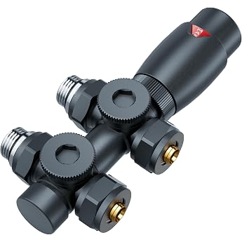 Multiblock Set for Radiator Connection Fitting with Thermostat Tap Block Radiator Valve Corner and Passage Shape Radiator Valve for Bathroom Radiators Heating Accessories Anthracite G1/2 Inch